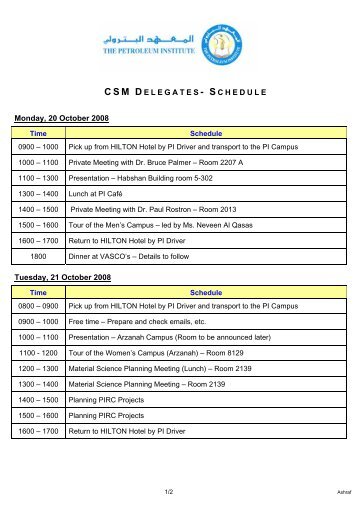 CSM Delegates schedule