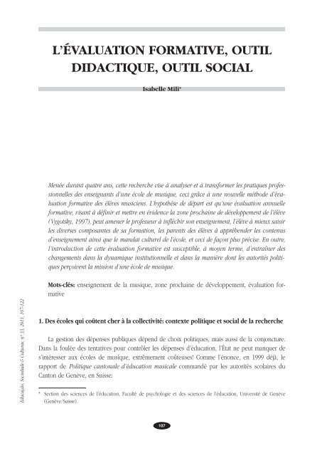 L'ÉVALUATION FORMATIVE, OUTIL DIDACTIQUE, OUTIL SOCIAL