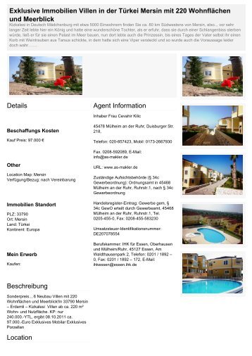 Exklusive Immobilien Villen in der TÃ¼rkei Mersin mit 220 ...