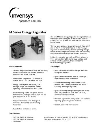 M Series Energy Regulator - Invensys Controls