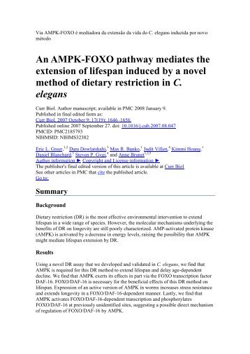 An AMPK-FOXO pathway mediates the extension of lifespan ...