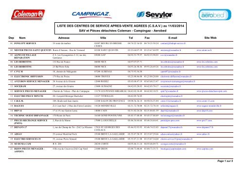 Liste SAV Camping Gaz - Campingaz