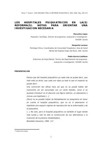 Los Hospitales PsiquiÃ¡tricos en la(s) reforma(s). Notas para orientar ...