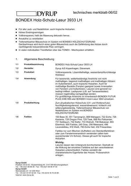 Technische Merkblatt-Sammlung Bondex / Dyrup - Fachhandel ...