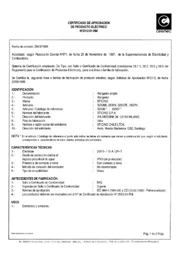 certificado de aprobaciÃ³n de producto electrico n92512-01 ... - BTicino