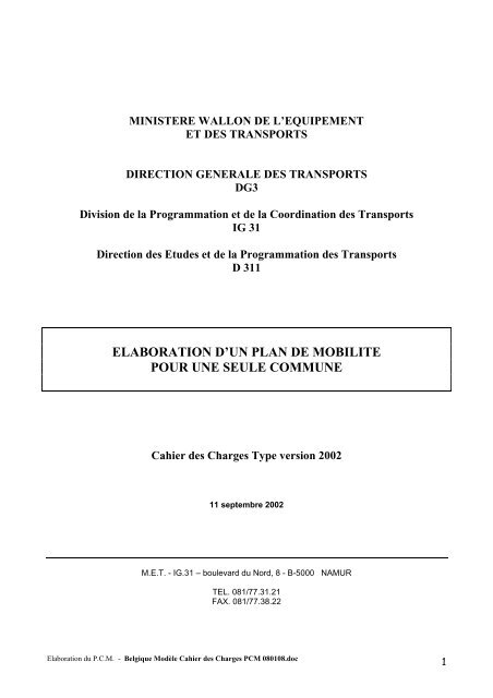 Cahier des charges, Elaboration d'un plan de mobilitÃ© ... - Euromedina