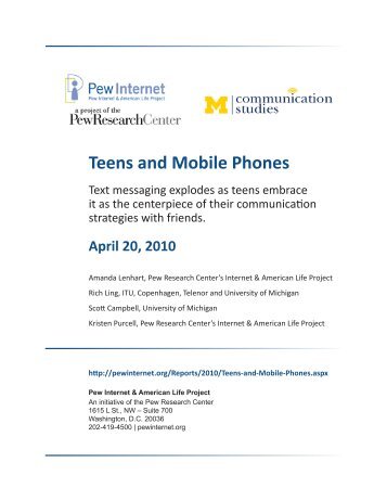 Teens and Mobile Phones | Pew Internet and American Life Project