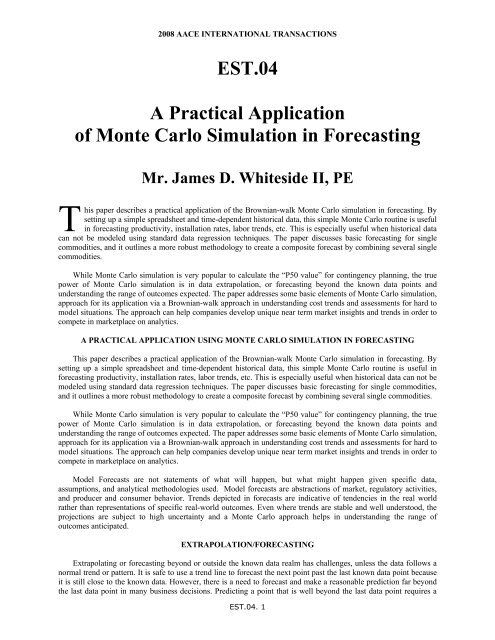 A Practical Application of Monte Carlo Simulation in Forecasting