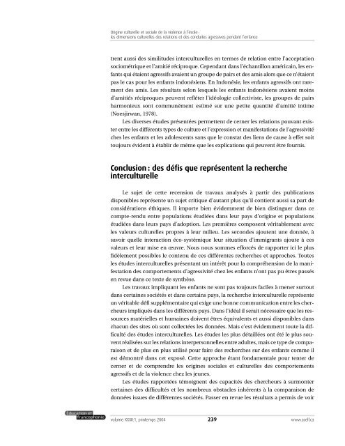 Origine culturelle et sociale de la violence Ã  l'Ã©cole: les ... - acelf
