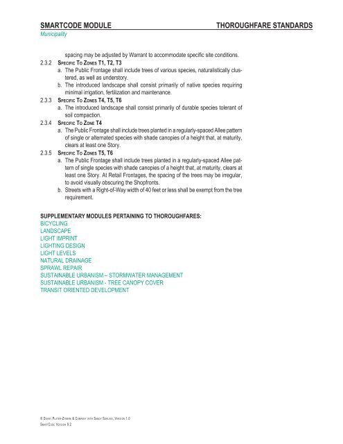 thoroughfare standards replacement smart code module