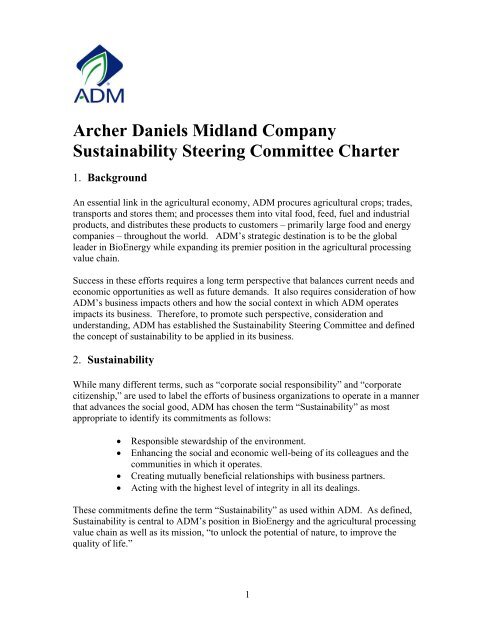 Archer Daniels Midland Company Sustainability Steering Adm