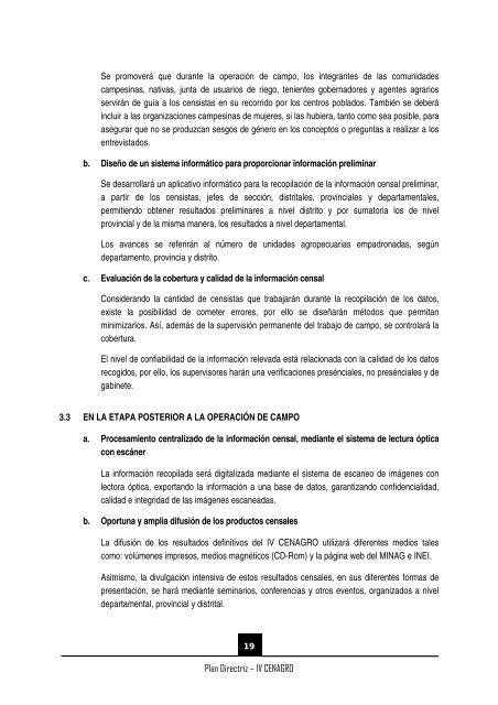 (IV CENAGRO) PLAN DIRECTRIZ - Inei