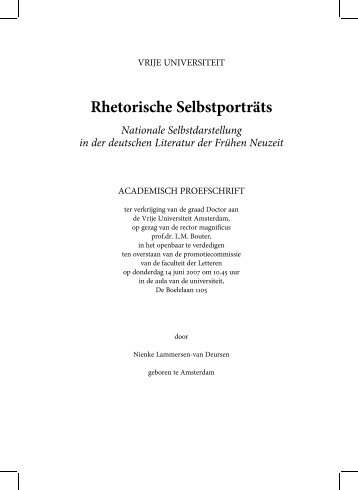 Rhetorische Selbstporträts Nationale Selbstdarstellung in der ...