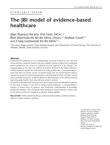 The JBI model of evidence-based healthcare - EXTRANET ...