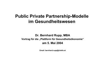 Public Private Partnership-Modelle im Gesundheitswesen