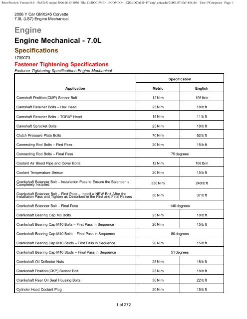 LS7 Corvette Mechanical Repair Specs (PDF) - Bakes Online