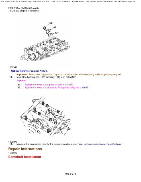 LS7 Corvette Mechanical Repair Specs (PDF) - Bakes Online