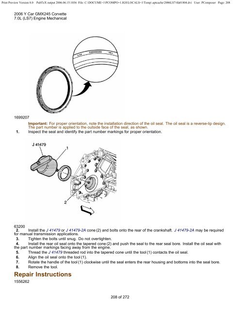 LS7 Corvette Mechanical Repair Specs (PDF) - Bakes Online