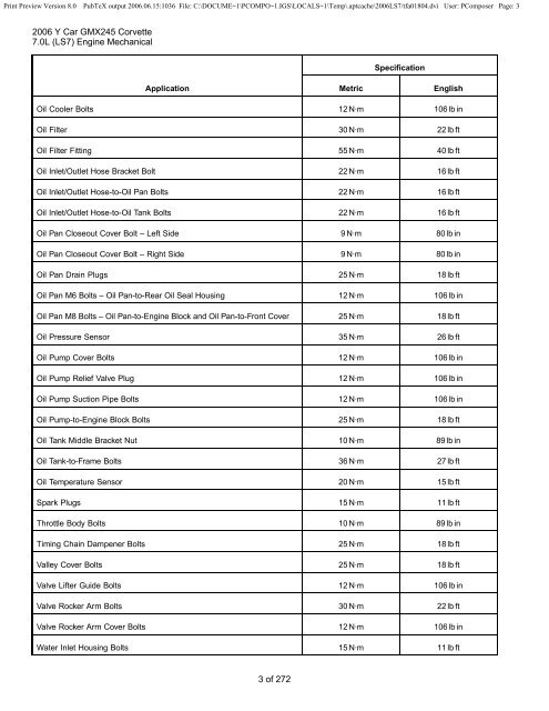 LS7 Corvette Mechanical Repair Specs (PDF) - Bakes Online