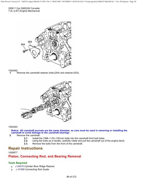 LS7 Corvette Mechanical Repair Specs (PDF) - Bakes Online