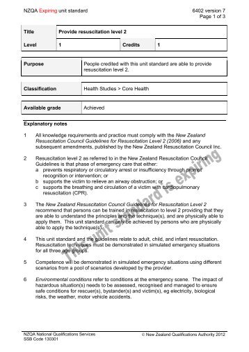 NZQA Expiring unit standard 6402 version 7 Page 1 of 3 Title ...
