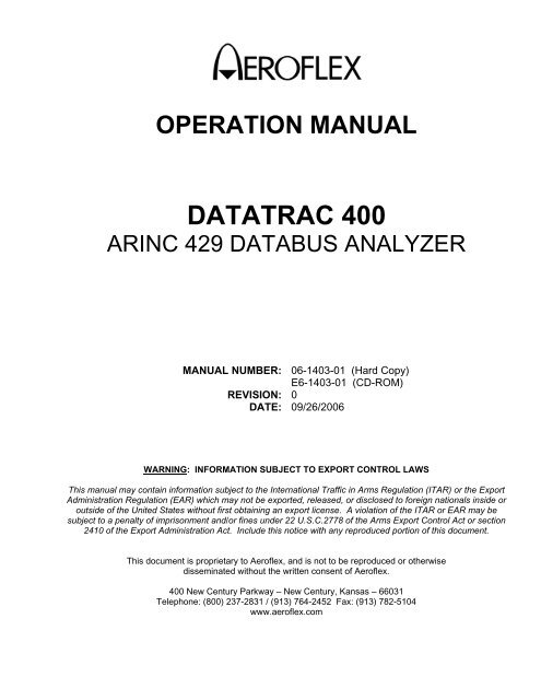 Datatrac 400 Operations Manual - Aeroflex