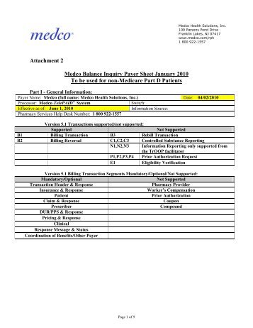 Attachment 2 Medco Balance Inquiry Payer Sheet January 2010 To ...