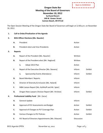 Board of Governors OPEN Agenda - Oregon State Bar