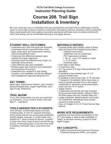 Course 208. Trail Sign Installation & Inventory - Pacific Crest Trail ...