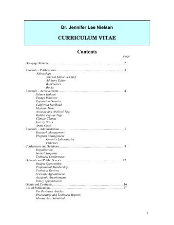 Dr. Jennifer Lee Nielsen CURRICULUM VITAE - Contents