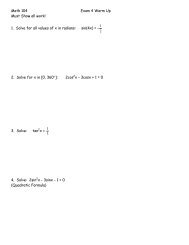 Math 104 Exam 4 Warm Up Must Show all work! - San Diego Mesa ...