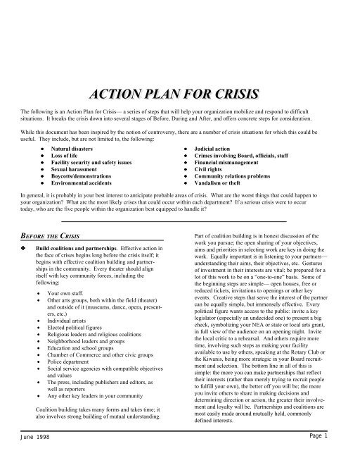 Action Plan for Crisis (PDF) - Theatre Communications Group