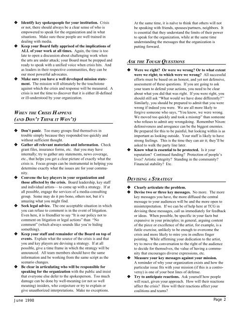 Action Plan for Crisis (PDF) - Theatre Communications Group