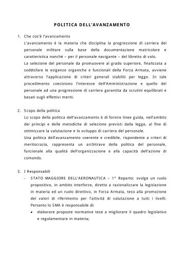 POLITICA DELL'AVANZAMENTO - Aeronautica Militare Italiana