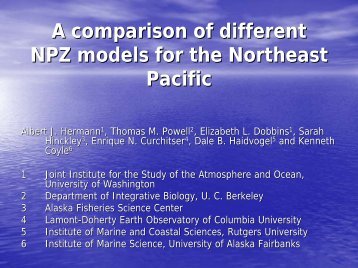 A comparison of different NPZ models for the Northeast Pacific - PICES