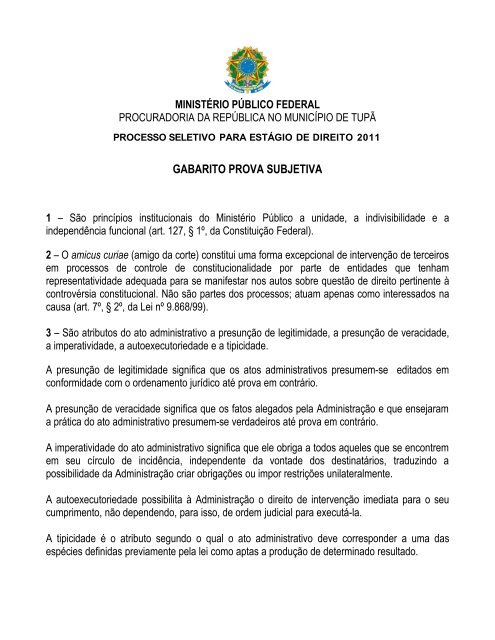 gabarito prova subjetiva - Portal PR/SP - MinistÃƒÂ©rio PÃƒÂºblico Federal