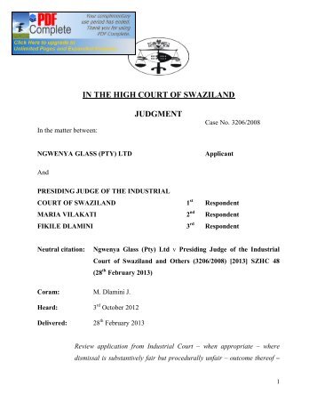 ngwenya glass _pty_ ltd vs presiding judge industrial crt ... - SwaziLII