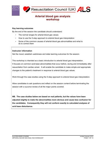 Arterial blood gas analysis workshop - Resuscitation Council (UK)