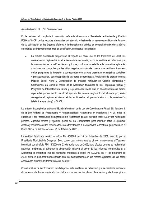 Informe del Resultado de la Fiscalización Superior de la Cuenta ...