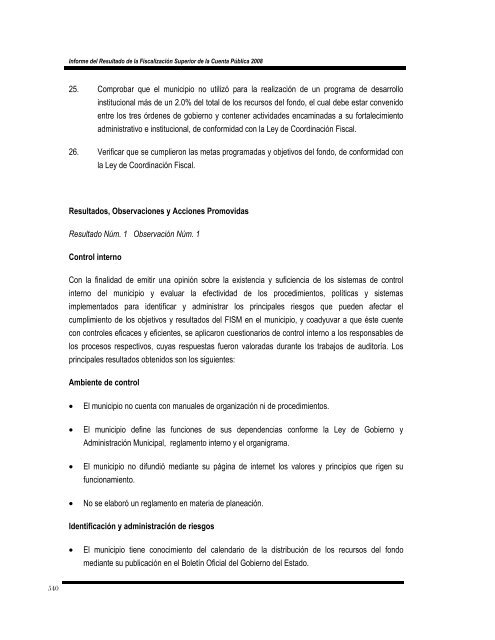 Informe del Resultado de la Fiscalización Superior de la Cuenta ...