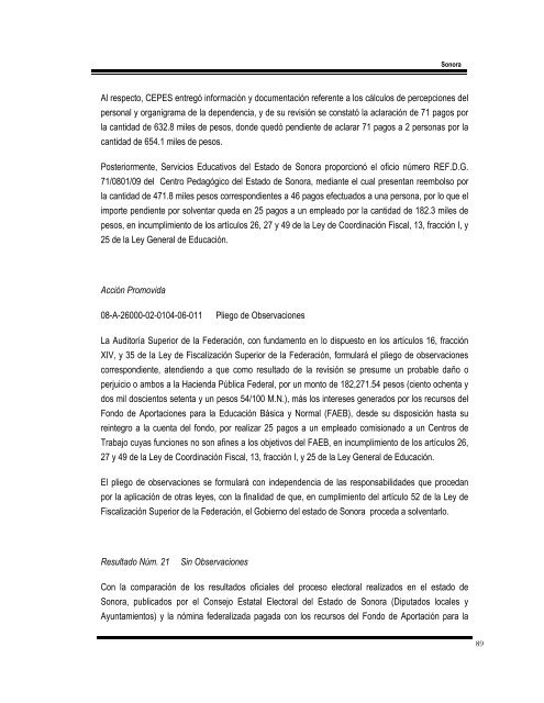 Informe del Resultado de la Fiscalización Superior de la Cuenta ...