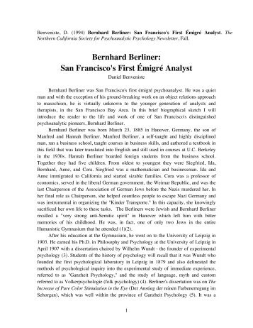 Bernhard Berliner - International Psychoanalysis