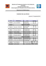 Calendrier des cours directs U.V. Professeur Date Horaire - Isefc