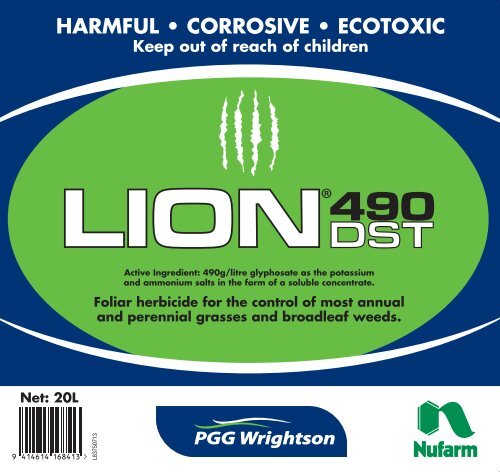 Lion 490DST 20L Label - Nufarm
