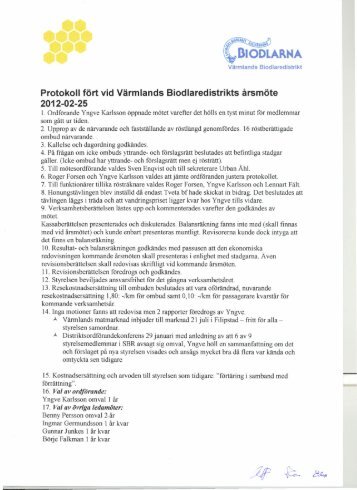 Protokoll fÃ¶rt vid VÃ¤rmlands Biodlaredistrikts Ã¥rsmÃ¶te 2012-02-25