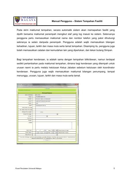 manual pengguna sistem tempahan fasiliti pusat perubatan ...