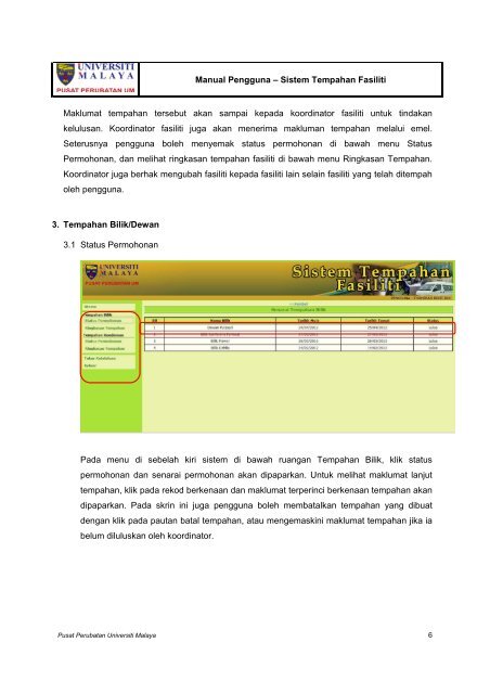 manual pengguna sistem tempahan fasiliti pusat perubatan ...