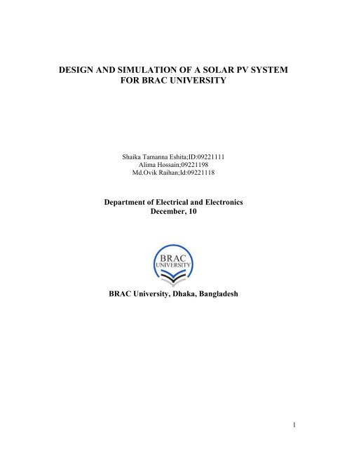 design and simulation of a solar pv system - BRAC University ...