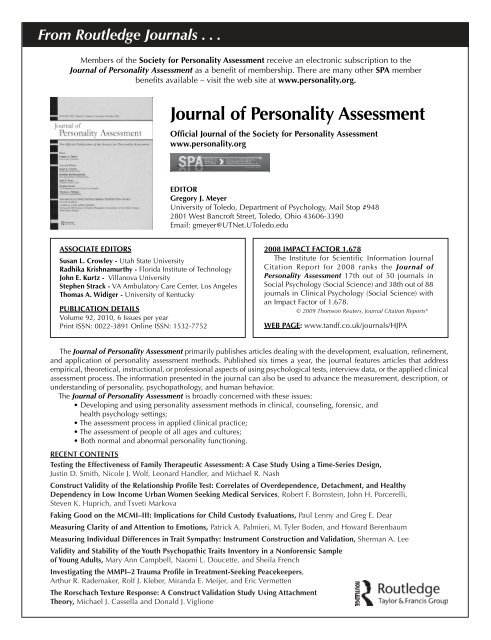 From Routledge Journals - Society for Personality Assessment