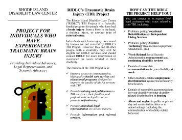 Traumatic Brain Injury Brochure - Rhode Island Disability Law Center